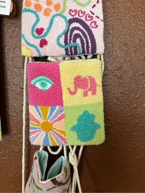Kids Colorblock Hand-Tooled Crossbody Bag with Elephant & Flower Motifs